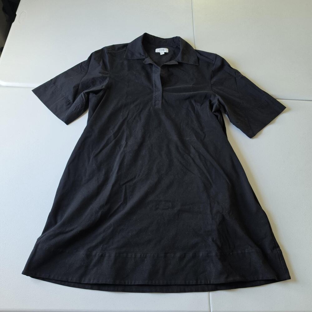 COS Dress Womens M Black Collared Short Sleeve Shirt Shift Knee Length Casual